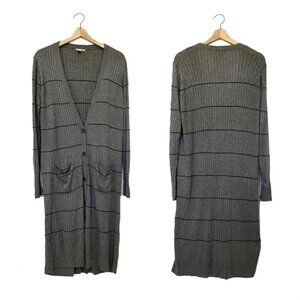 halogen | gray stripes rib-knit sweater dress calf length duster long cardigan